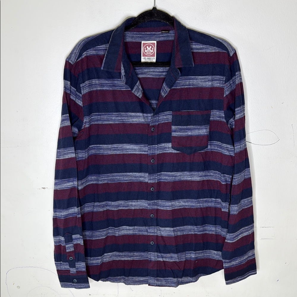 Micros Cotton Blend Men's Striped Button Front Shirt - Blue and Red Size Medium